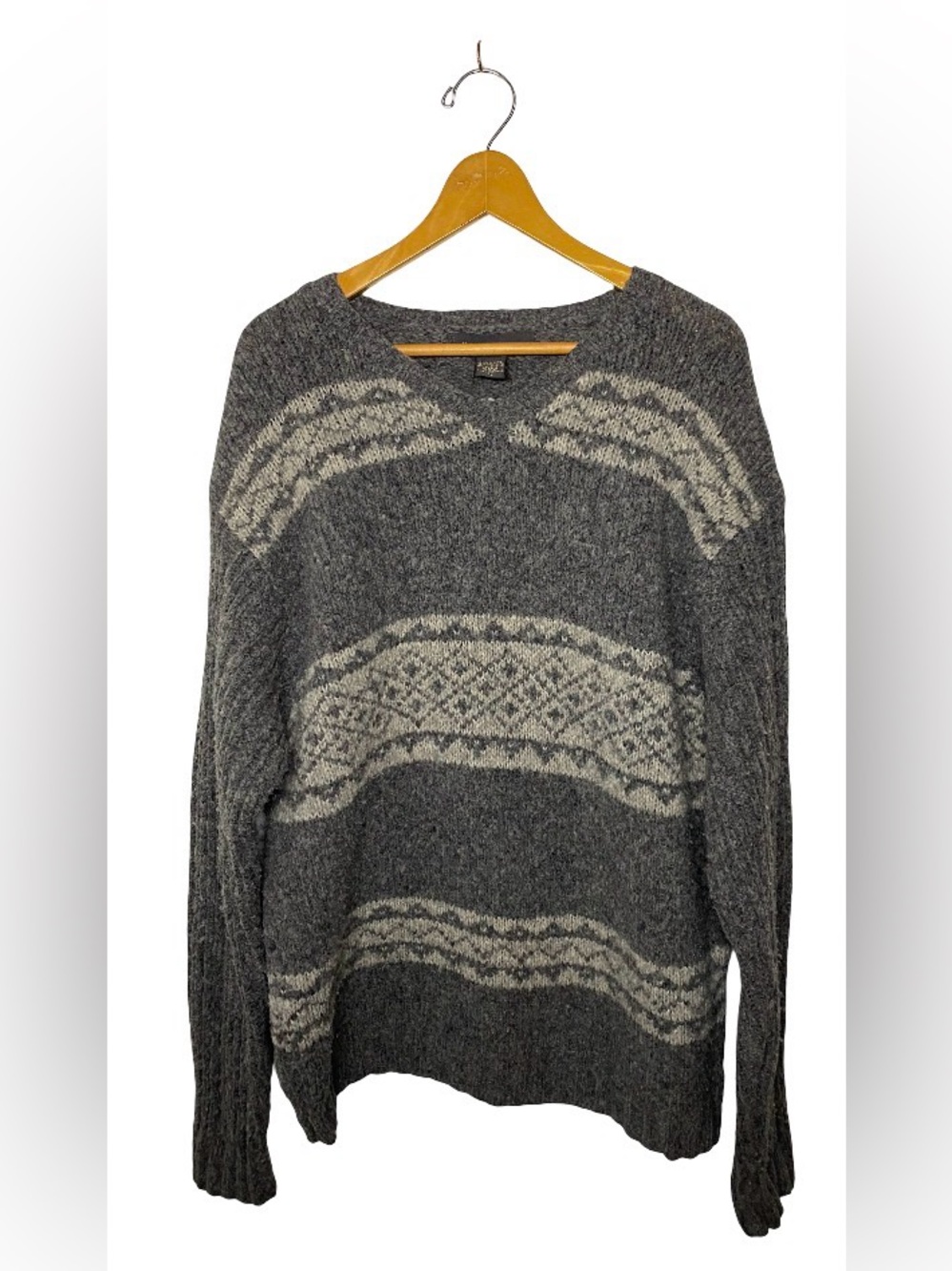 Banana Republic Grandpa/Indie Gray Fair Isle Knit V-Neck Sweater Size XL